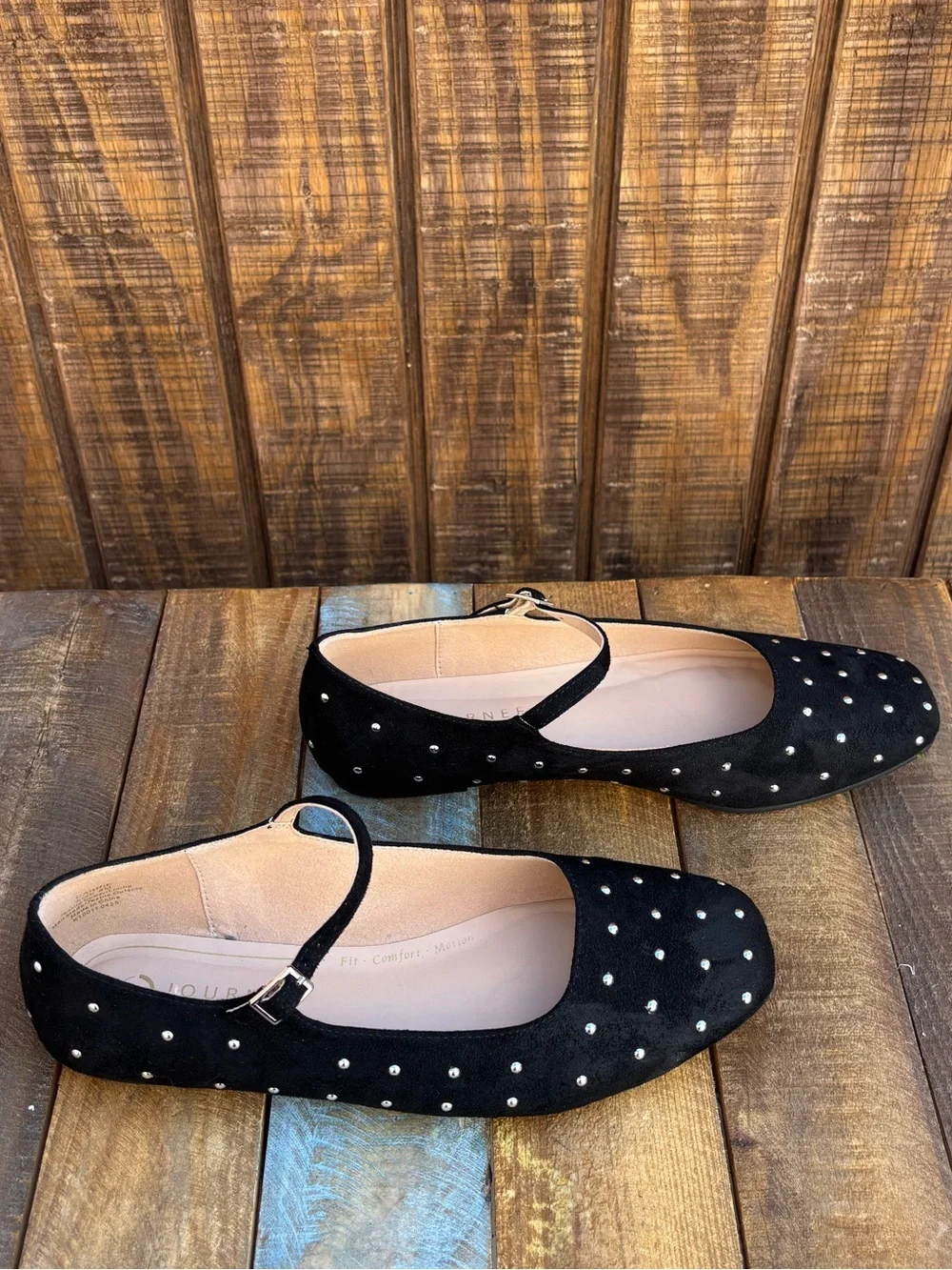 Journee Carrie Black Maryjanes With Silver Button Polka Dots